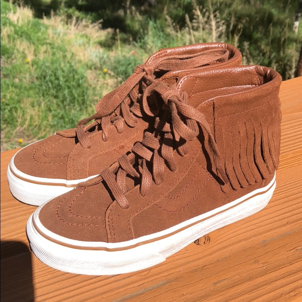 Girls Tan Suede Fringe High Top 1.5